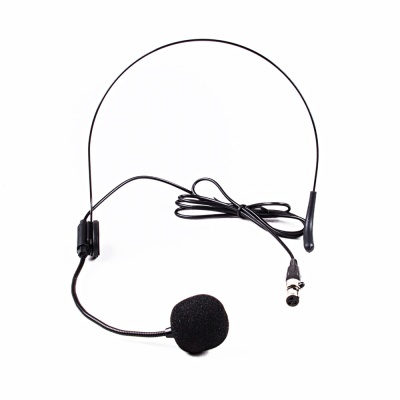 Microfone headset preto com espuma e cabo com conector XLR