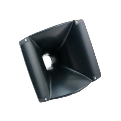 Corneta preta em plástico quadrada côncava com quatro furos para fixação