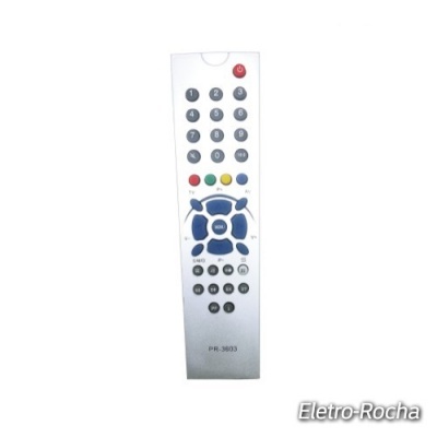 Comando remoto branco com botões pretos e coloridos PR-3603