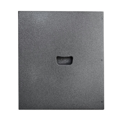 Painel quadrado cinza escuro com textura rugosa e alça central