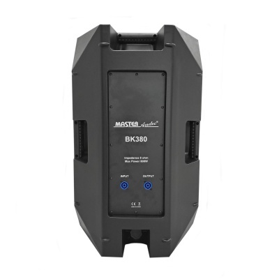 Coluna de som preta MASTER audio BK380 com entradas de áudio azuis