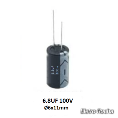 Capacitor eletrolítico azul escuro 6.8UF 100V com dois terminais