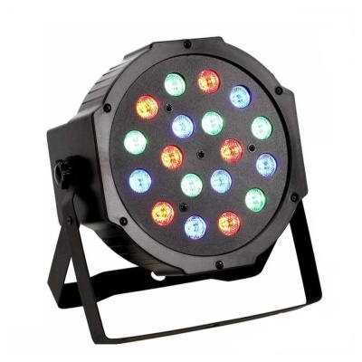 Refletor LED circular com luzes coloridas e suporte preto ajustável