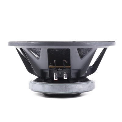 Coluna de altifalante grande preta com ímanes cinzentos em fundo branco