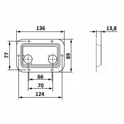 Desenho técnico de caixa retangular com medidas em milímetros
