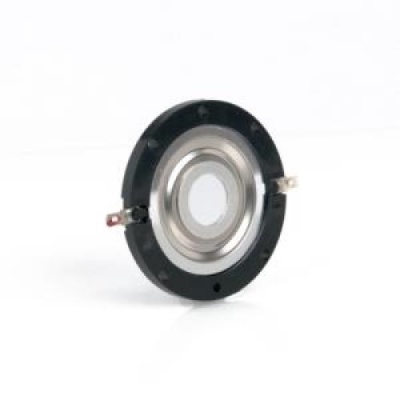 Diafragma circular para tweeter com estrutura preta e centro metálico prateado