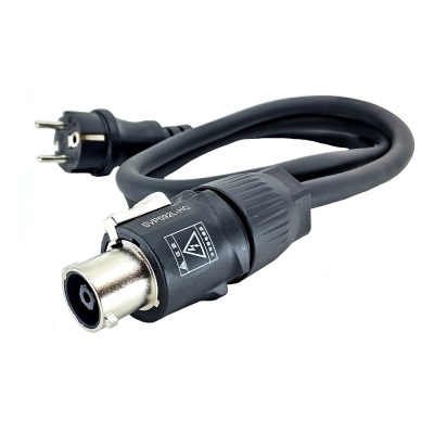 Cabo elétrico preto com ficha macho europeia e conector com encaixe metálico