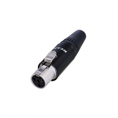 Conector XLR feminino preto e prateado para áudio