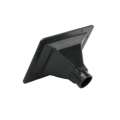 Funil preto em plástico com base quadrada e saída cilíndrica