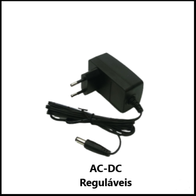 Carregador adaptador AC-DC regulável com cabo preto