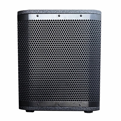 Coluna de som preta com grelha hexagonal