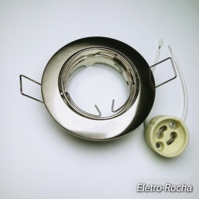 Suporte redondo em metal prateado para lâmpadas embutidas com soquete cerâmico branco