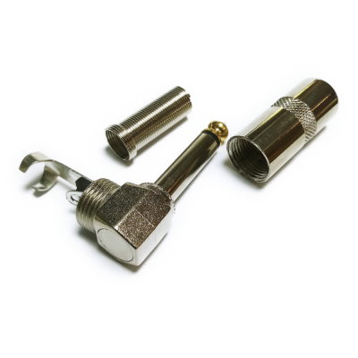 Conector P10 metálico de ângulo direito desmontado