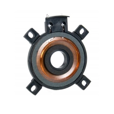 Componente eletrônico circular com enrolamento de fios de cobre e suportes em plástico preto