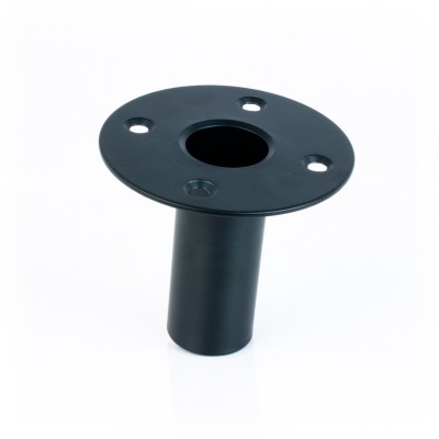 Base cilíndrica preta com quatro furos para fixação