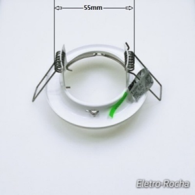 Suporte redondo branco para lâmpada embutida com molas metálicas e etiqueta cinzento-verde