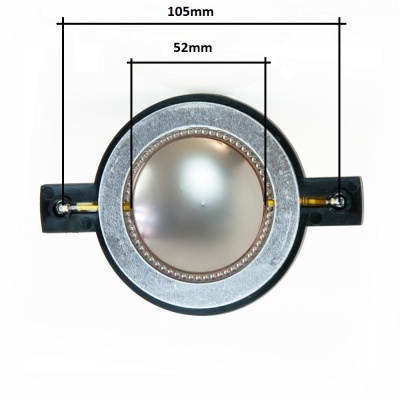 Componente circular metálico com dimensões e pinos em plástico preto