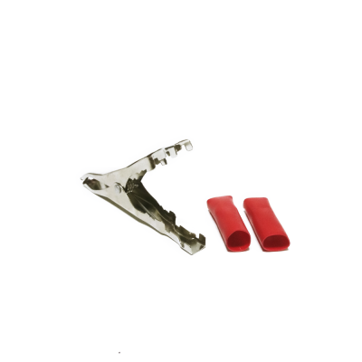 Conjunto de peça metálica cromada e duas capas isolantes vermelhas