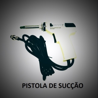 Pistola de sucção branca com cabo preto e texto 'PISTOLA DE SUCÇÃO'