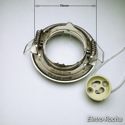 Refletor metálico circular prateado com molas e soquete elétrico bege