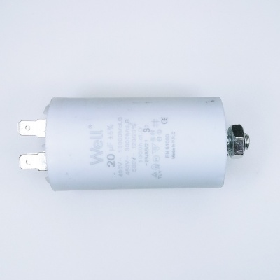 Condensador eletrolítico branco com terminais metálicos