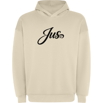 Sweatshirt creme com capuz e texto preto Jus no peito