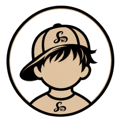 Logotipo de criança com boné e t-shirt bege com letras Sb