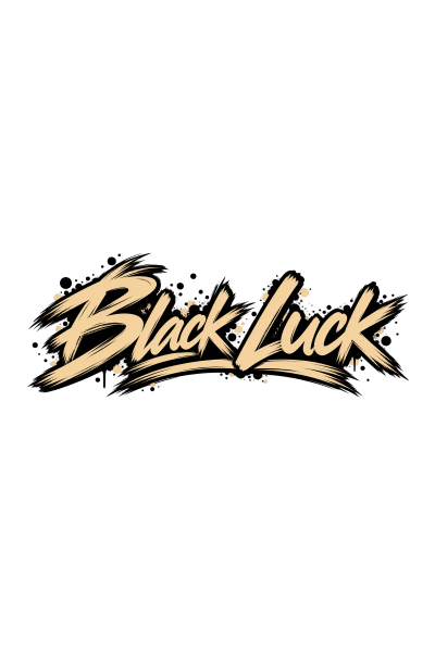 Texto artístico Black Luck em bege sobre fundo preto
