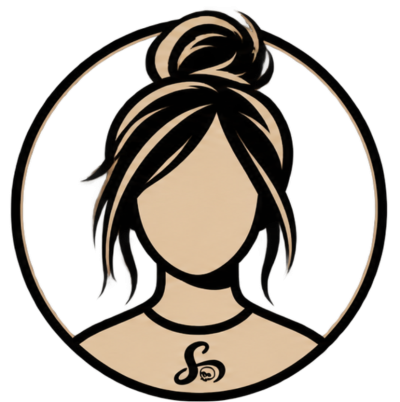 Logotipo feminino estilizado com cabelo apanhado e letras sh