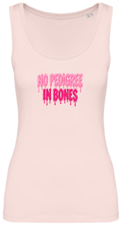 Top feminino rosa claro com texto estampado em rosa no centro