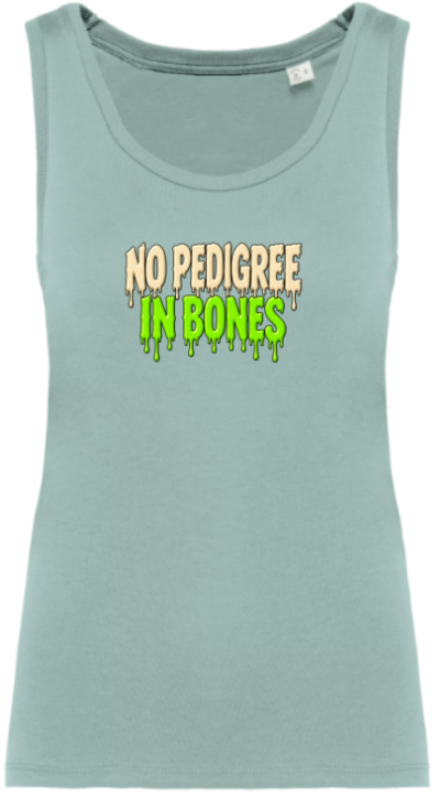 Camisola azul claro com texto estampado NO PEDIGREE IN BONES em bege e verde