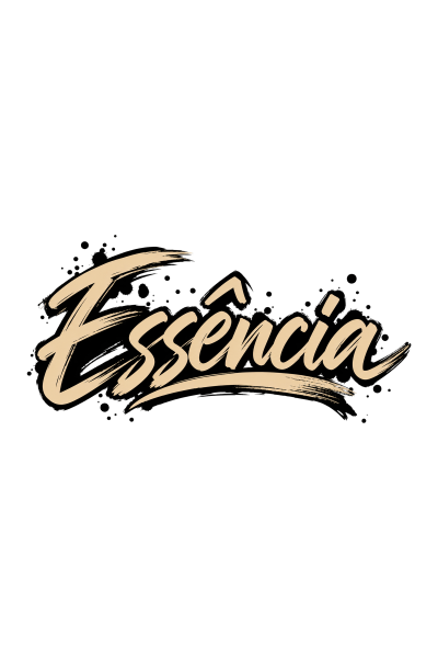 Texto caligráfico Essência em bege sobre fundo preto