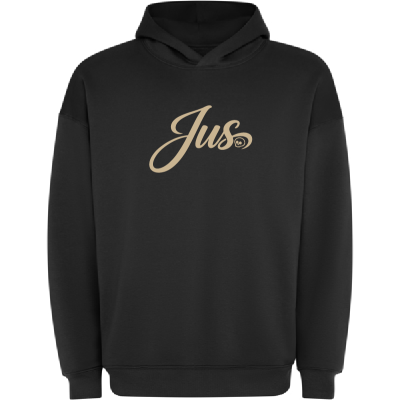 Sweatshirt preta com capuz e texto Jus em bege no peito