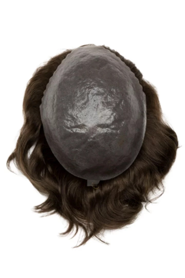 Prótese Capilar Modelo HEIMDALL, (Micro-Pele S-5) Frente serrilhada - Capel-lo - By Aderans. Touca de cabelo castanho escuro vista de cima