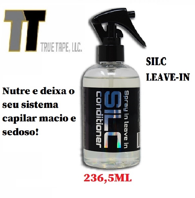 True-Tape SILC LEAVE-IN - Amaciador, hidratante para vaporizar em próteses capilares, perucas, extensões. (236.5ml) Frasco transparente com spray preto de condicionador leave-in SILC