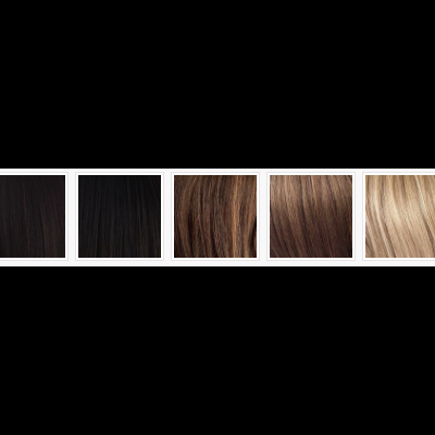 Amostras de cabelo humano em várias cores do castanho escuro ao loiro claro