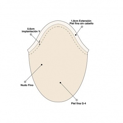 Componente ovalado bege com anotações técnicas em espanhol