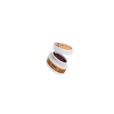 Creme em pote branco com tampa aberta e etiqueta laranja