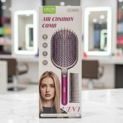 Embalagem de pente air cushion com punho rosa e pente fino