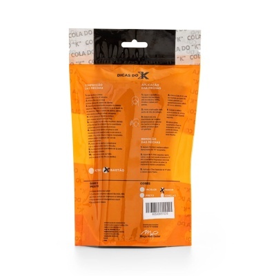 Parte traseira da embalagem de Cola do K com texto explicativo em português e código de barras