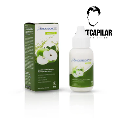 Frasco e embalagem do adesivo capilar Ghostbond XL Maçã Verde