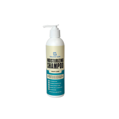 Frasco branco de champô Moisturizing Shampoo Walker Tape com doseador.
