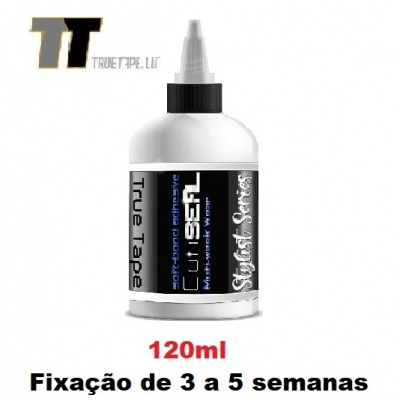 Frasco de cola adesiva branca CUISEAL com etiqueta preta, capacidade 120ml, fixação de 3 a 5 semanas