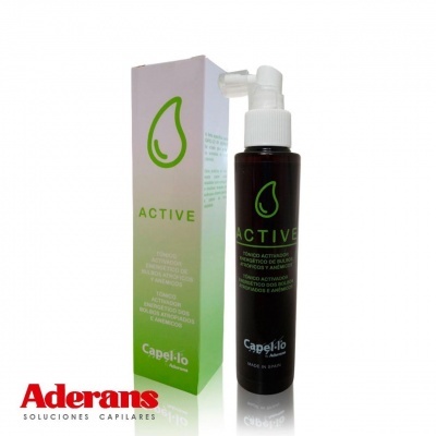 frontal de frasco e caixa do tónico activador Capel·lo ACTIVE