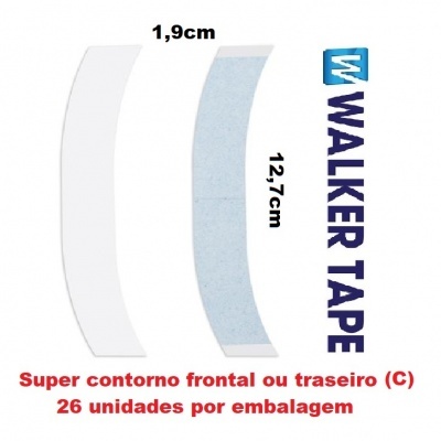 Duas fitas adesivas transparentes com dimensões e texto explicativo sobre embalagem