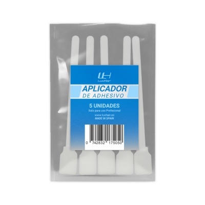 Pacote de 5 aplicadores de adesivo brancos com rótulo azul