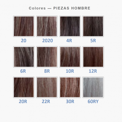 Amostras de cores de cabelo para peças masculinas com códigos numéricos