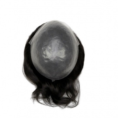 Peruca parcial com base de couro cabeludo e cabelo preto ondulado