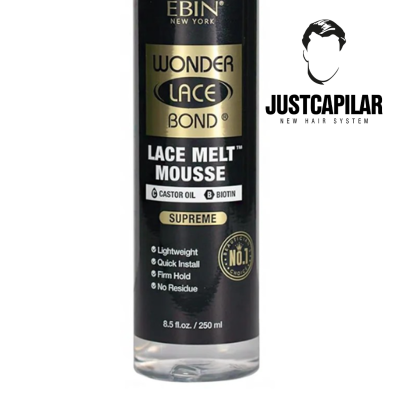 Frasco de mousse para cabelo preto e dourado Ebin Wonder Lace Bond Supreme