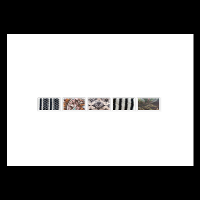 Amostras de tecidos em padrões e cores variadas, dispostas lado a lado.